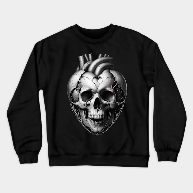 Monochromatic Heart Skull Crewneck Sweatshirt by TomFrontierArt